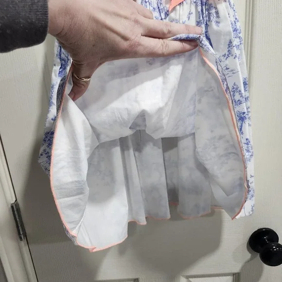 Carter's Girls 6X Blue Toile Print Dress Coral Ribbon Bow Sleeveless Cotton - Picture 9 of 9